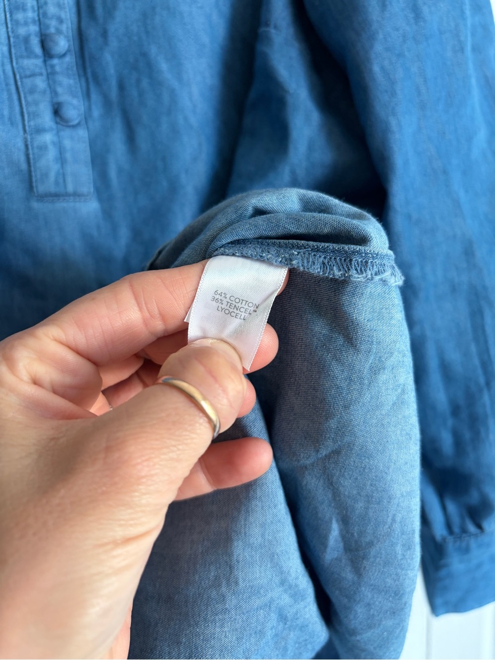 J. Jill (NWT W/ Small Flaw) Light Blue Chambray Indigo Stand Collar Top 2X - Picture 8 of 14